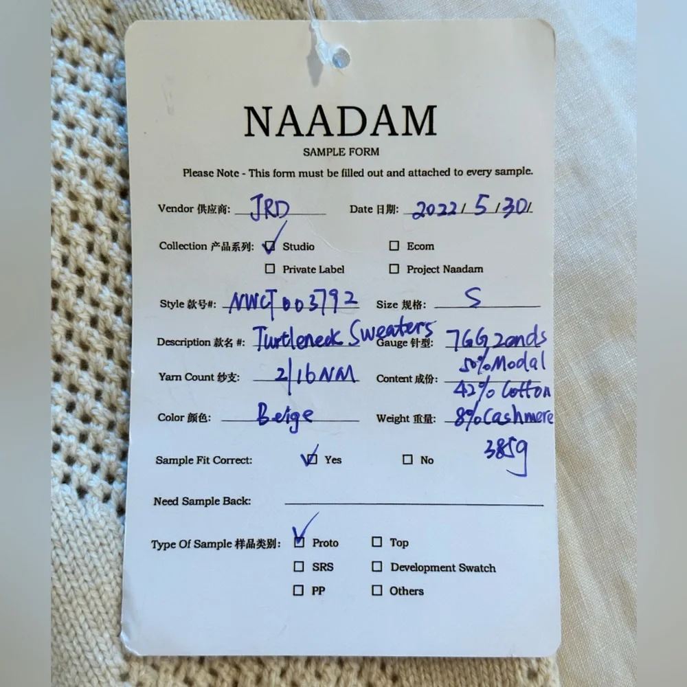 NWT Sz S Naadam argyle print cream white knit crew neck sweater cashmere blend - Picture 7 of 8